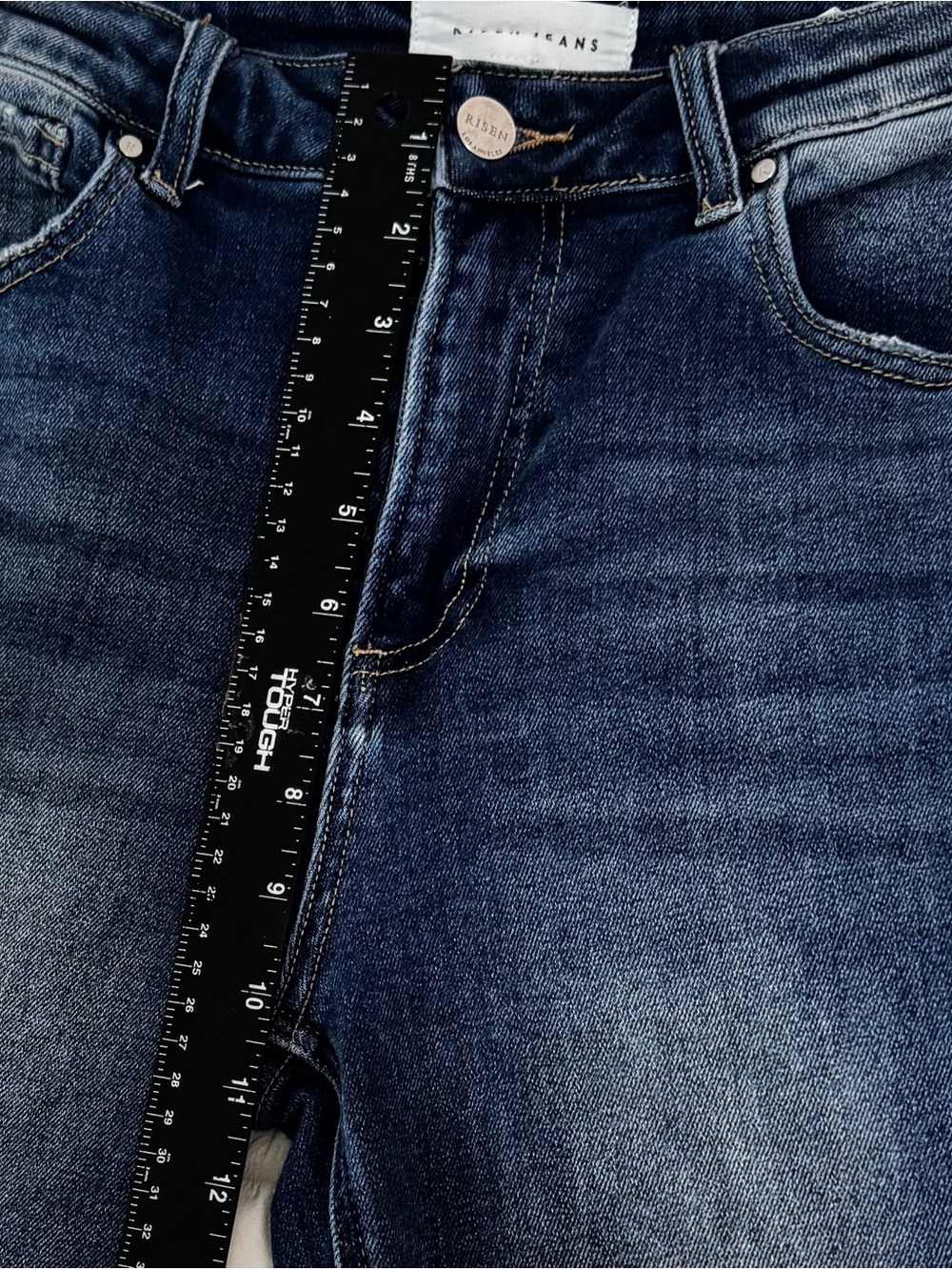 Risen RDP5572 High Rise Wide Straight Crop Raw Hem Jeans Women’s 7/28 Dark Wash - Picture 7 of 9